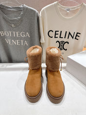 CELINE 26S FUR-TRIM ANKLE BOOTS IN BROWN SUEDE