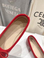 CELINE 26S BALLET FLATS IN RED CALFSKIN WITH BOW