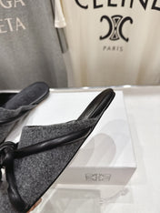 LOEWE 26S MULE LOAFERS IN DARK GREY CALFSKIN AND FABRIC KNOT DETAIL