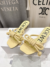 LOEWE 26S KITTEN HEEL KNOT SANDALS IN BUTTER YELLOW CALFSKIN