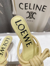LOEWE 26S KITTEN HEEL KNOT SANDALS IN BUTTER YELLOW CALFSKIN