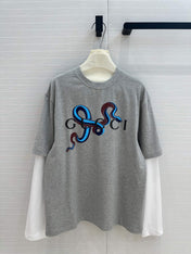 Gucci 25 Printed Long-sleeved T-shirt Gray Cotton
