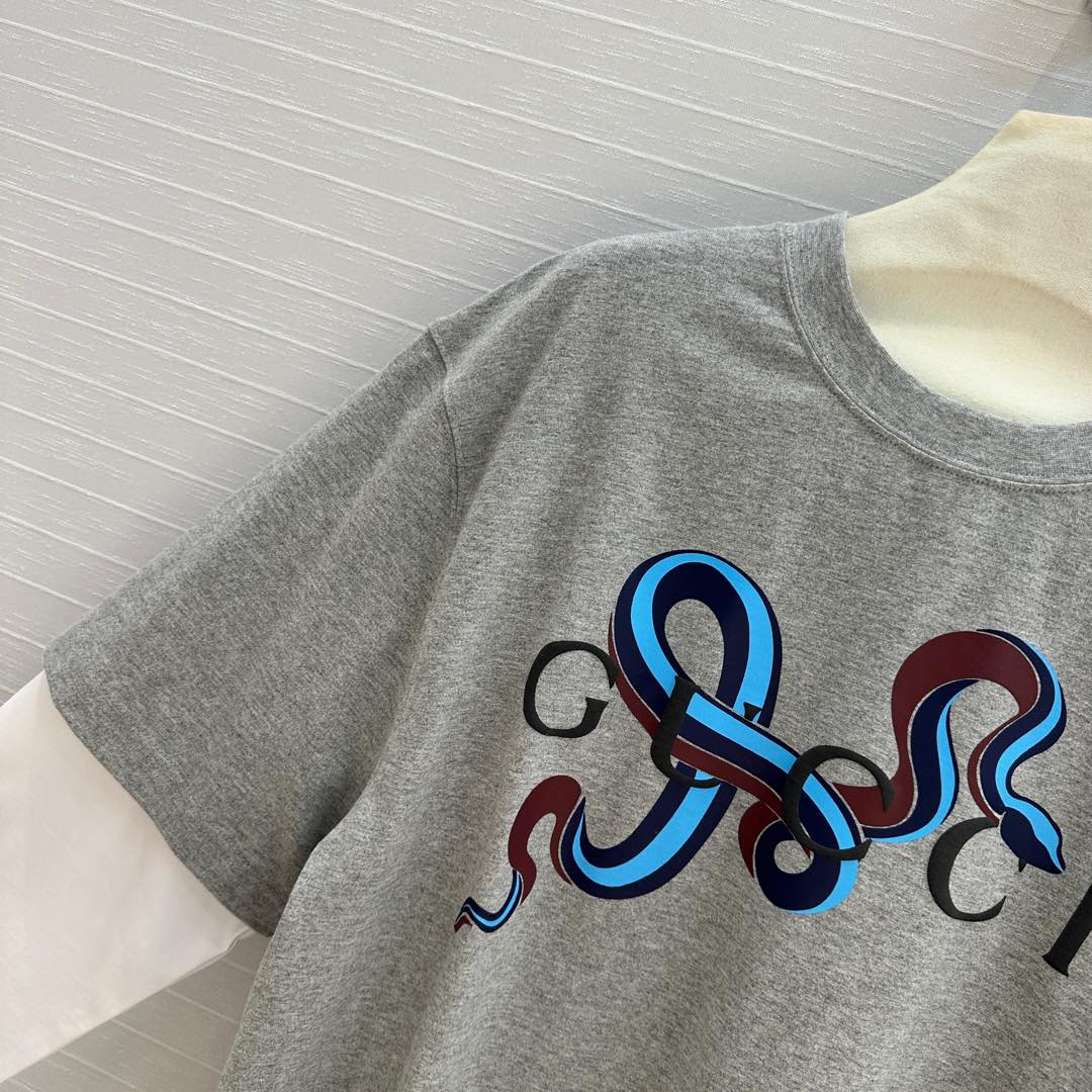 Gucci 25 Printed Long-sleeved T-shirt Gray Cotton