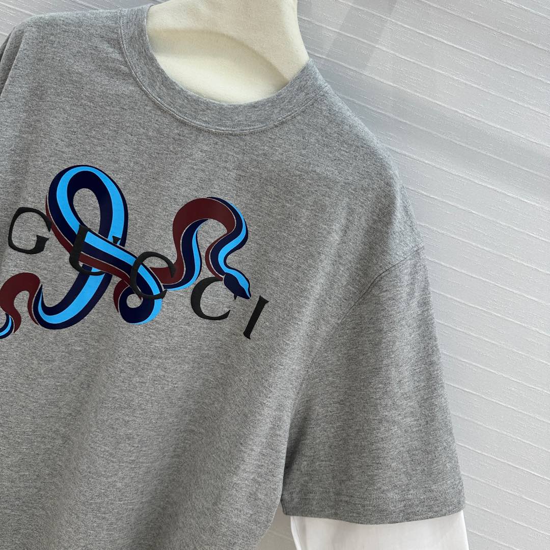 Gucci 25 Printed Long-sleeved T-shirt Gray Cotton