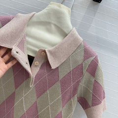 Gucci 25 Short-sleeved Knitted Sweater Pink Wool