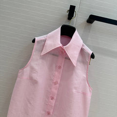 CC 25 Sleeveless Shirt Pink Silk Cotton Fabric