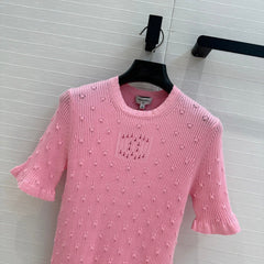 CC 25 Hollow Knitted T-shirt Pink cotton