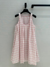 Loewe Plaid Suspender Skirt Pink Cotton