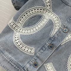 CC 25 Round Neck Short-sleeved Jacket Light Blue Denim Cotton