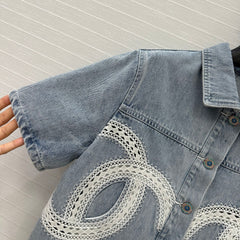 CC 25 Round Neck Short-sleeved Jacket Light Blue Denim Cotton
