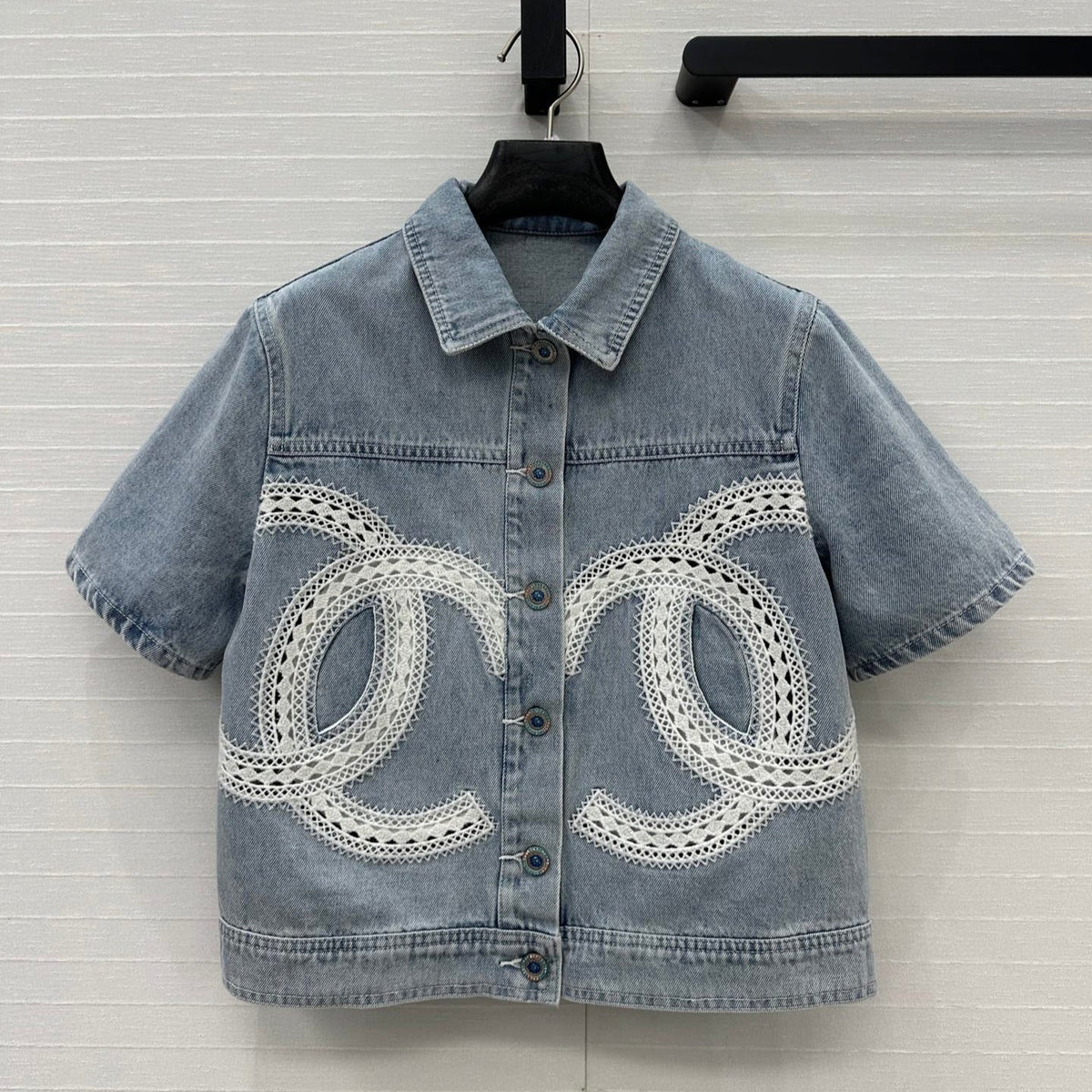 CC 25 Round Neck Short-sleeved Jacket Light Blue Denim Cotton