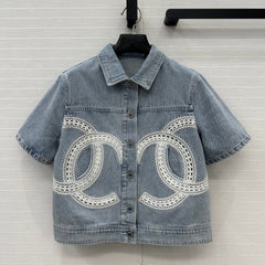 CC 25 Round Neck Short-sleeved Jacket Light Blue Denim Cotton