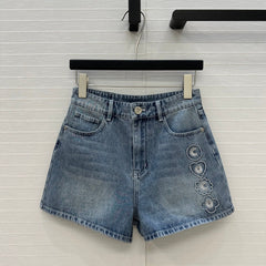 CC 25 Embroidered Short Blue Denim Cotton