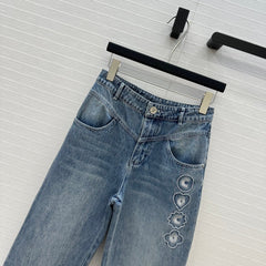 CC 25 Embroidered Pant Blue Denim Cotton