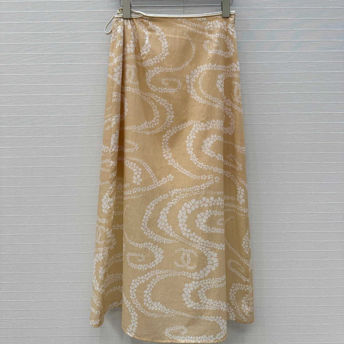 CC 25 Wave Pattern Long Skirt Yellow Silk Cotton