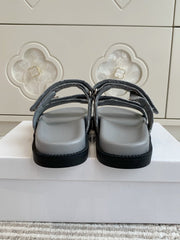 LV TWO-STRAP SANDALS 25S IN GREY DENIM AND CALFSKIN  WITH SILVER HARDWARE