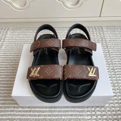 LV SANDALS 25S IN BROWN MIX BLACK CALFSKIN WITH GOLD HARDWARE