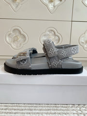 LV SANDALS 25S IN GREY DENIM AND CALFSKIN WITH SILVER HARDWARE