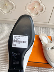 HM 25S CATENA MULE IN BEIGE SHEARLING AND WHITE LAMBSKIN WITH SILVER HARDWARE