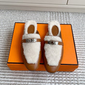 HM 25S CATENA MULE IN BEIGE SHEARLING AND BROWN LAMBSKIN WITH SILVER HARDWARE
