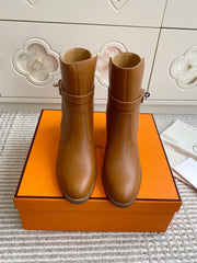 HM 25S FRENCHIE 50 ANKLE BOOT 50 MM IN BROWN LAMBSKIN WITH SILVER HARDWARE