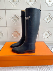 HM 25S JUMPING BOOTS IN BLACK LAMBSKIN WITH SILVER HARDWARE