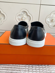 HM 25S SLIP-ON IN GREY CANVAS AND BLACK LAMBSKIN WITH SILVER HARDWARE