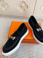 HM 25S SLIP-ON IN BLACK SUEDE WITH SILVER HARDWARE