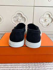 HM 25S SLIP-ON IN BLACK SUEDE WITH SILVER HARDWARE