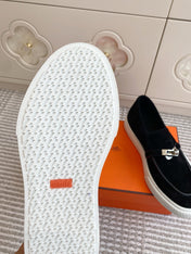 HM 25S SLIP-ON IN BLACK SUEDE WITH SILVER HARDWARE