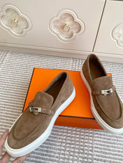 HM 25S SLIP-ON IN BROWN SUEDE WITH SILVER HARDWARE