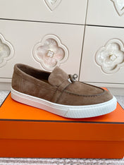 HM 25S SLIP-ON IN BROWN SUEDE WITH SILVER HARDWARE