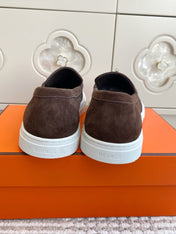 HM 25S SLIP-ON IN DARK BROWN SUEDE WITH SILVER HARDWARE