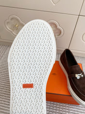 HM 25S SLIP-ON IN DARK BROWN SUEDE WITH SILVER HARDWARE