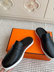 HM 25S MULES IN BLACK LAMBSKIN WITH SILVER HARDWARE