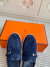 HM 25S MULES IN NAVY BLUE SUEDE WITH SILVER HARDWARE