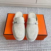 HM 25S MULES IN CREAM WHITE SUEDE WITH SILVER HARDWARE