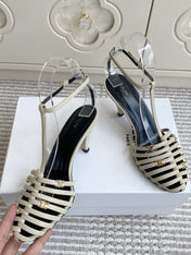 CELINE 26S CLEA TRIOMPHE GLADIATOR HEEL SANDALS 60 MM IN BEIGE LAMBSKIN