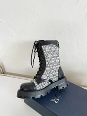 D-UNIT ANKLE BOOT BLACK CALFSKIN WITH WHITE AND BLACK CANNAGE TWEED