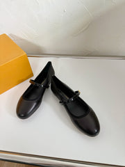 ROMY FLAT BALLERINA IN BLACK CALFSKIN
