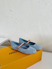 ROMY FLAT BALLERINA IN LIGHT BLUE MONOGRAM DENIM FABRIC