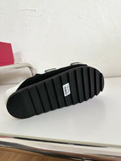 SLIDY VIV’ FUR STRASS BUCKLE MULES IN BLACK SUEDE AND CREAM SHEARLING INSOLE