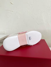 VIV' SKATE SNEAKERS IN WHITE CALFSKIN LIGHT PINK GLITTER STRAP AND CRYSTAL BUCKLE