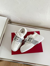 VIV' SKATE SNEAKERS IN WHITE CALFSKIN SILVER GLITTER STRAP AND CRYSTAL BUCKLE