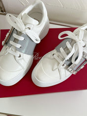 VIV' SKATE SNEAKERS IN WHITE CALFSKIN SILVER GLITTER STRAP AND CRYSTAL BUCKLE