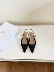 J'ADIOR SLINGBACK FLAT BLACK TECHNICAL FABRIC