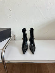 LEE BOOTIES IN BLACK GLAZED CALFSKIN