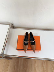 KIARA FLAT PUMP IN SEPIA BROWN CALFSKIN