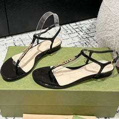 THONG SANDAL IN BLACK CALFSKIN WITH GOLD HARDWARE