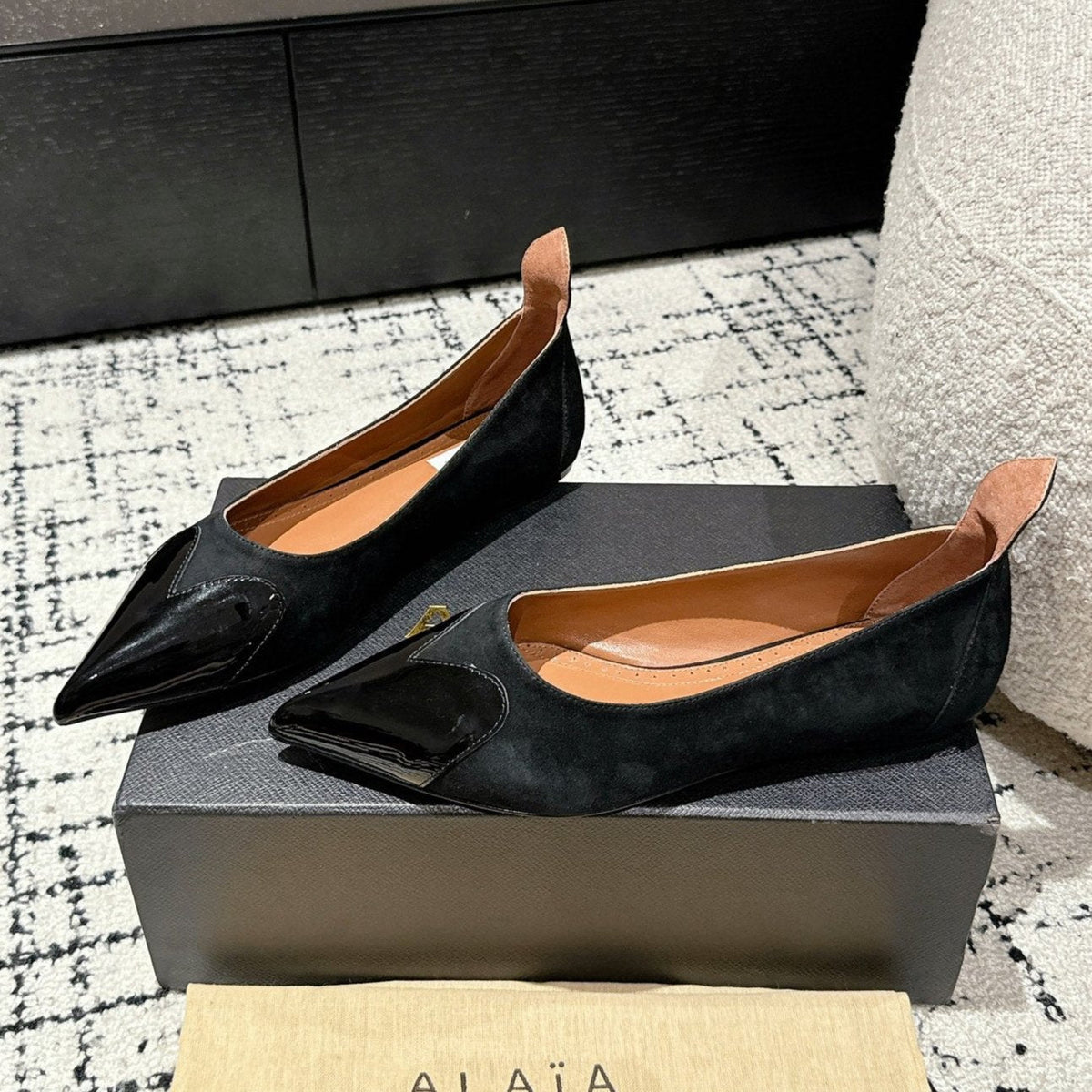 ALAIA PUMP 1 CM IN BLACK SUEDE MIX BLACK CALFSKIN